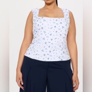 Floral Blue and White Women's Top
